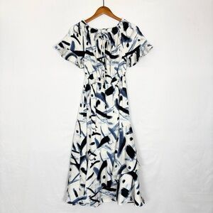 NEW PATRIZIA LUCA Womens Off the Shoulder Printed‎ Maxi Dress Navy Size XS